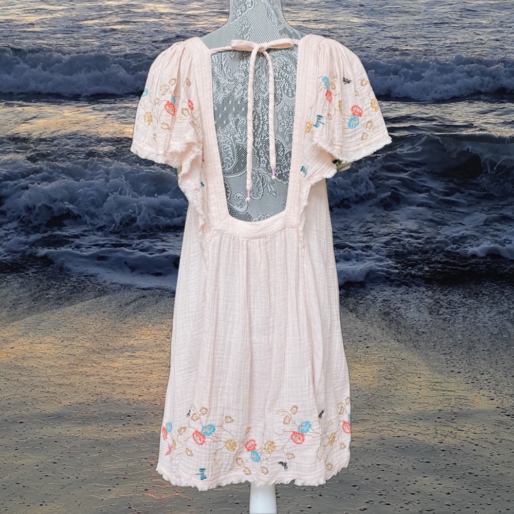 Anthropologie Pale Pink Embroidered Cotton Swim Coverup